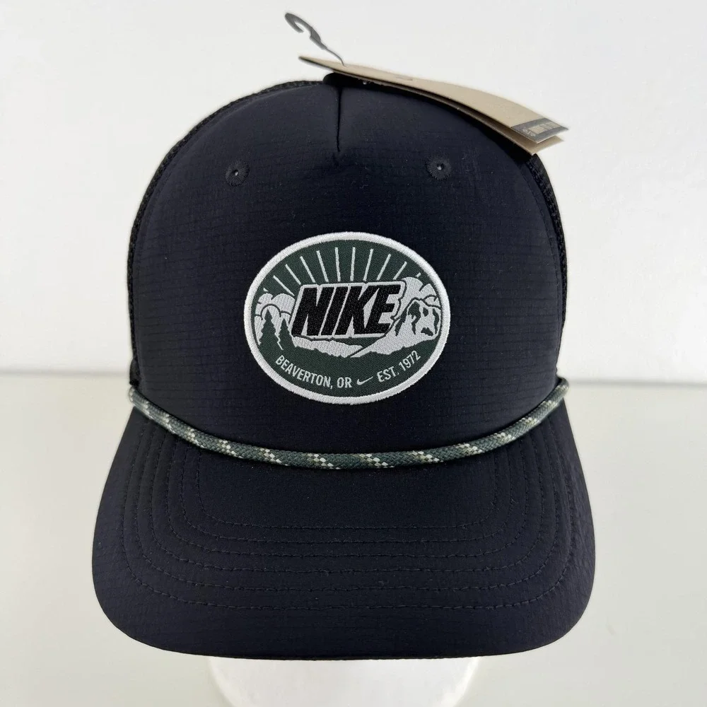 Nike Hat Cap Snap Back L Mens Black Rise Cap Bear Mountain Rope Mesh Trucker